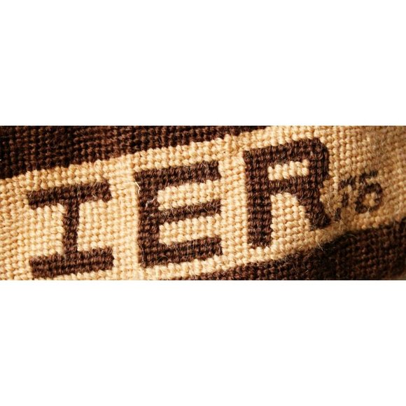 Vtg 1976 IER Handmade Wool Needlepoint 5' Floor Covering Rug Flower Brown Square - Picture 8 of 9